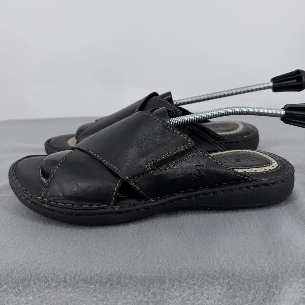Born‎ Hesi Leather Slide Sandals Mens 11 Black Comfort Casual Slip On Cushioned